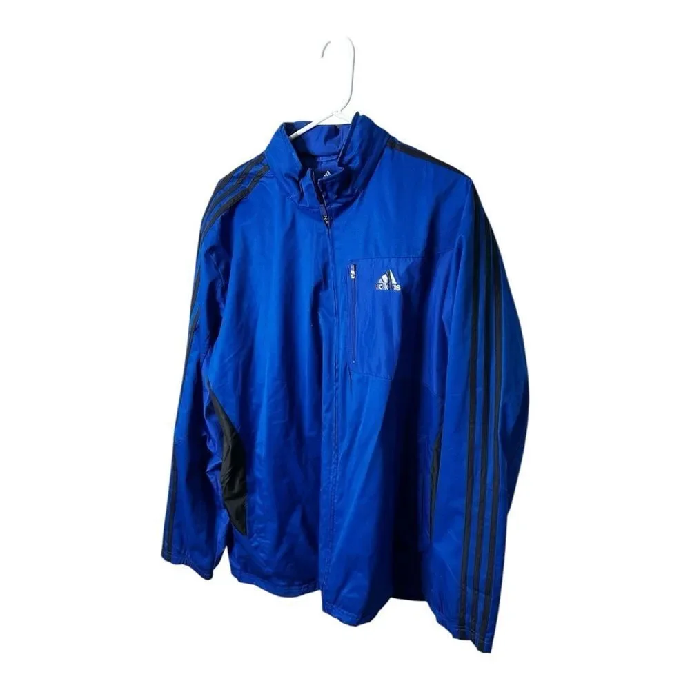 Adidas DRIVE 2 ALL WEATHER Hooded Blue & Black windbreaker Track jacket Sz XL